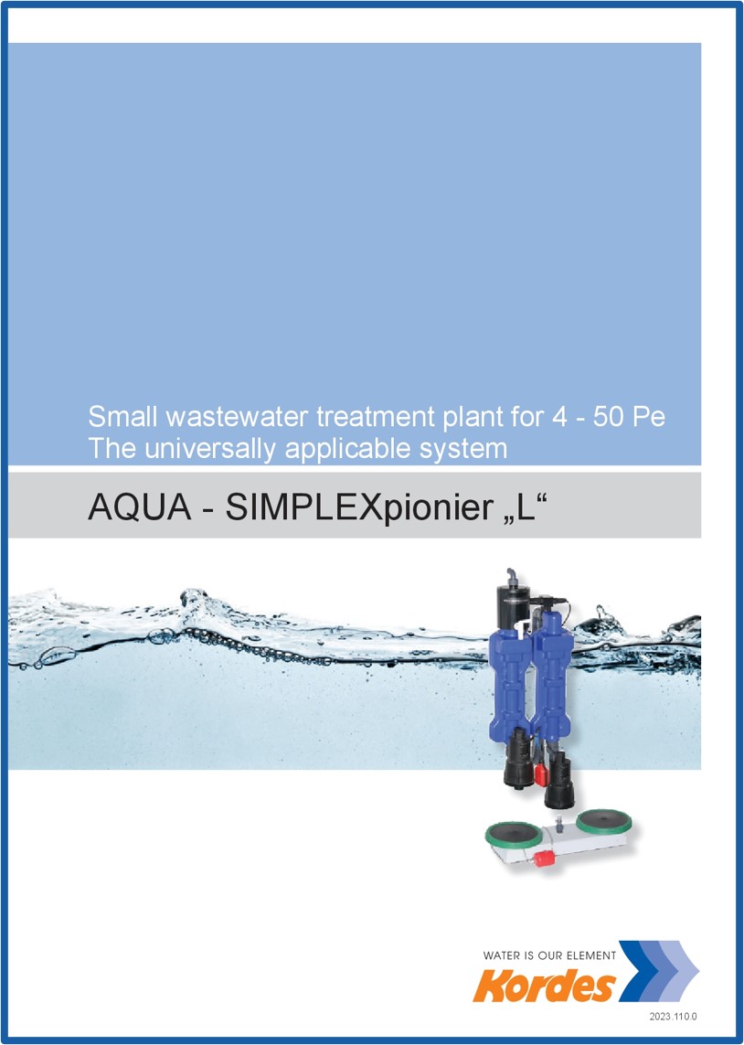 Kordes Kleinklaeranlage Abwasser SBR Broschuere Aqua Simplex Pionier 729x1024 - Kleinkläranlage AQUA-SIMPLEXpionier „L“