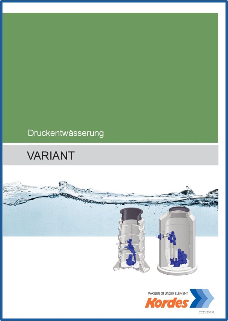 Kordes Pumpstation Abwasser Broschuere Variant 729x1024 - Druckentwässerung VARIANT mit PE-Behälter