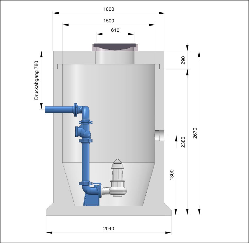 Kordes Pumpstation Nassaufstellung Abwasser Garant Beton Schacht Zeichnung KSK 15 1024x999 - Pumpstation GARANT