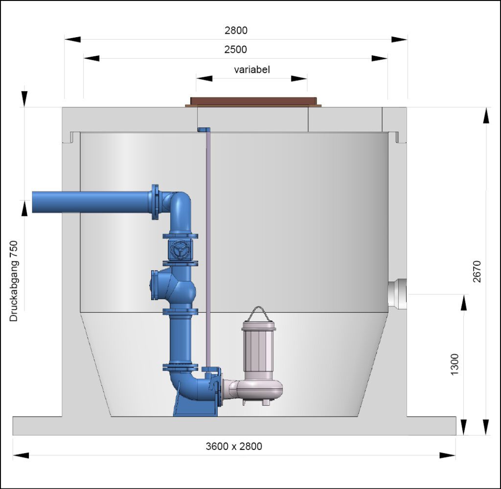Kordes Pumpstation Nassaufstellung Abwasser Garant Beton Schacht Zeichnung KSK 25 1024x999 - Pumpstation GARANT
