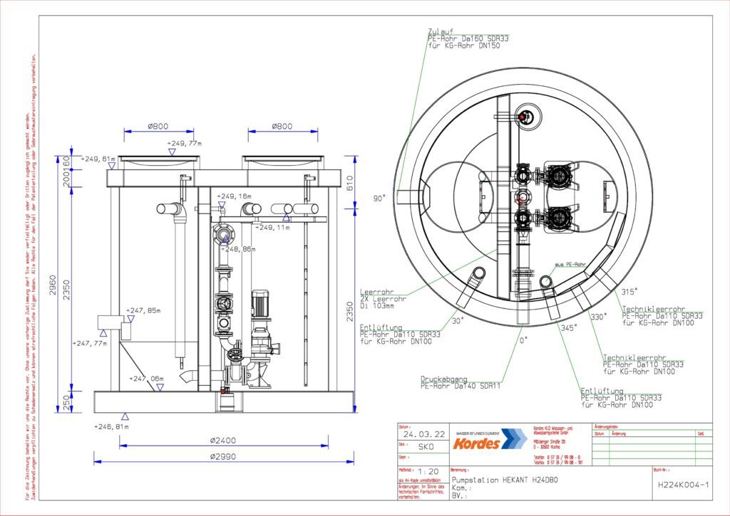 Kordes Pumpstation Trockenaufstellung Abwasser PE HD Wickelrohr Hekant Planung Zeichnung 2D 1024x725 - Pumpstation HEKANT